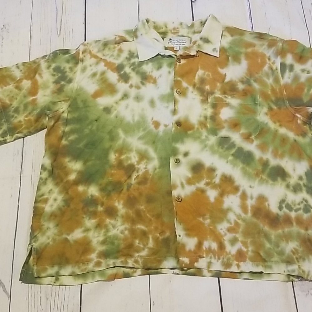 161 Tie dyed button shirt Del Sol XL silk